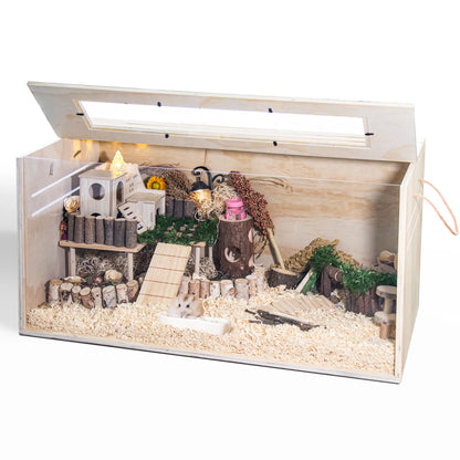 TSYPAIRS 32" Chewproof Wooden Hamster Cage, Small Animal Habitat with Openable Top & Clear Acrylic Panels, Multiple Base Style Options