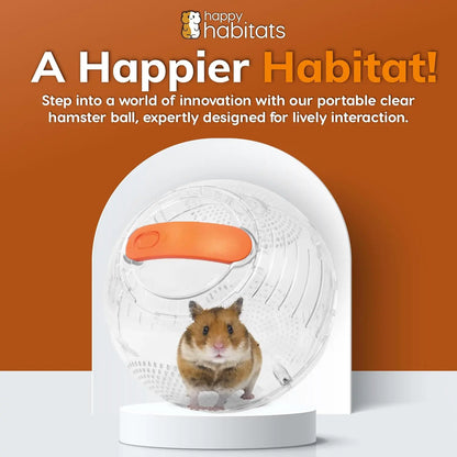 Happy Habitats 7" Roam Clear Hamster Ball - Unique Dwarf & Small Animal Exercise Ball with 2Mm Ventilation Holes & Robust Locking Mechanism for Safe Play