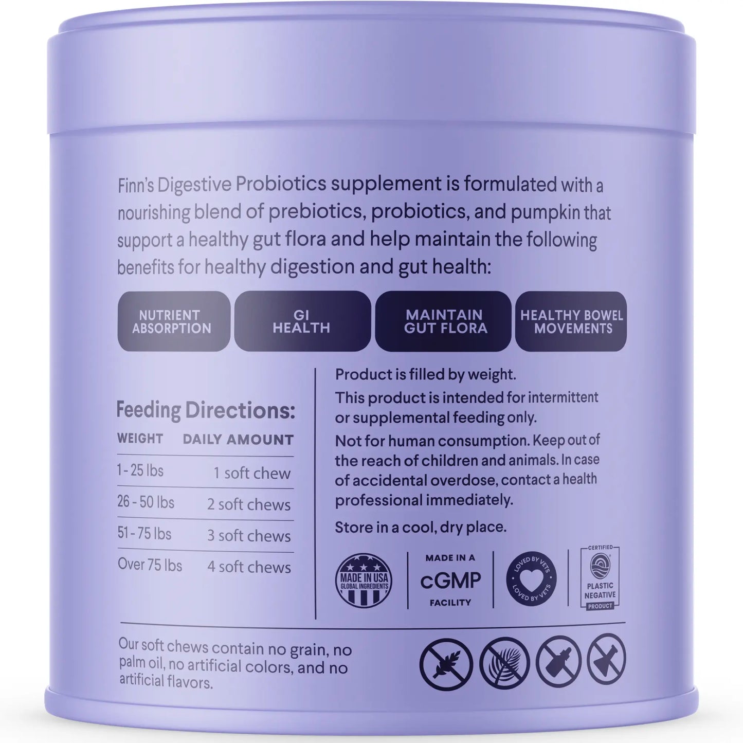 FINN Digestive Probiotics for Dogs - Complete Digestive System Support with 6 Stains Live Probiotics, Pumpkin & Prebiotics - Vet Recommended - 90 Soft Chews – Canine Nutritional Supplement