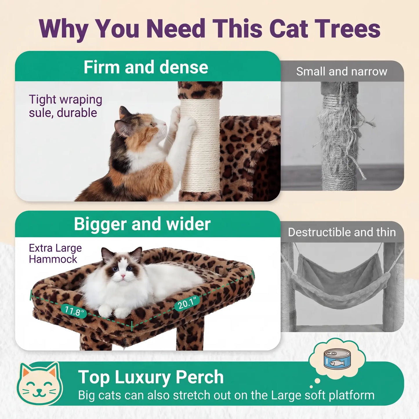 HOOMIC 81In Large Cat Tree Tower, Multi-Level Climbing House with Condo, Hammock & Scratching Post, Wide Base for Big Felines, Grey/Beige/Dark Blue/Pink/Leopard Print/Black Dots#Mothersdaygift