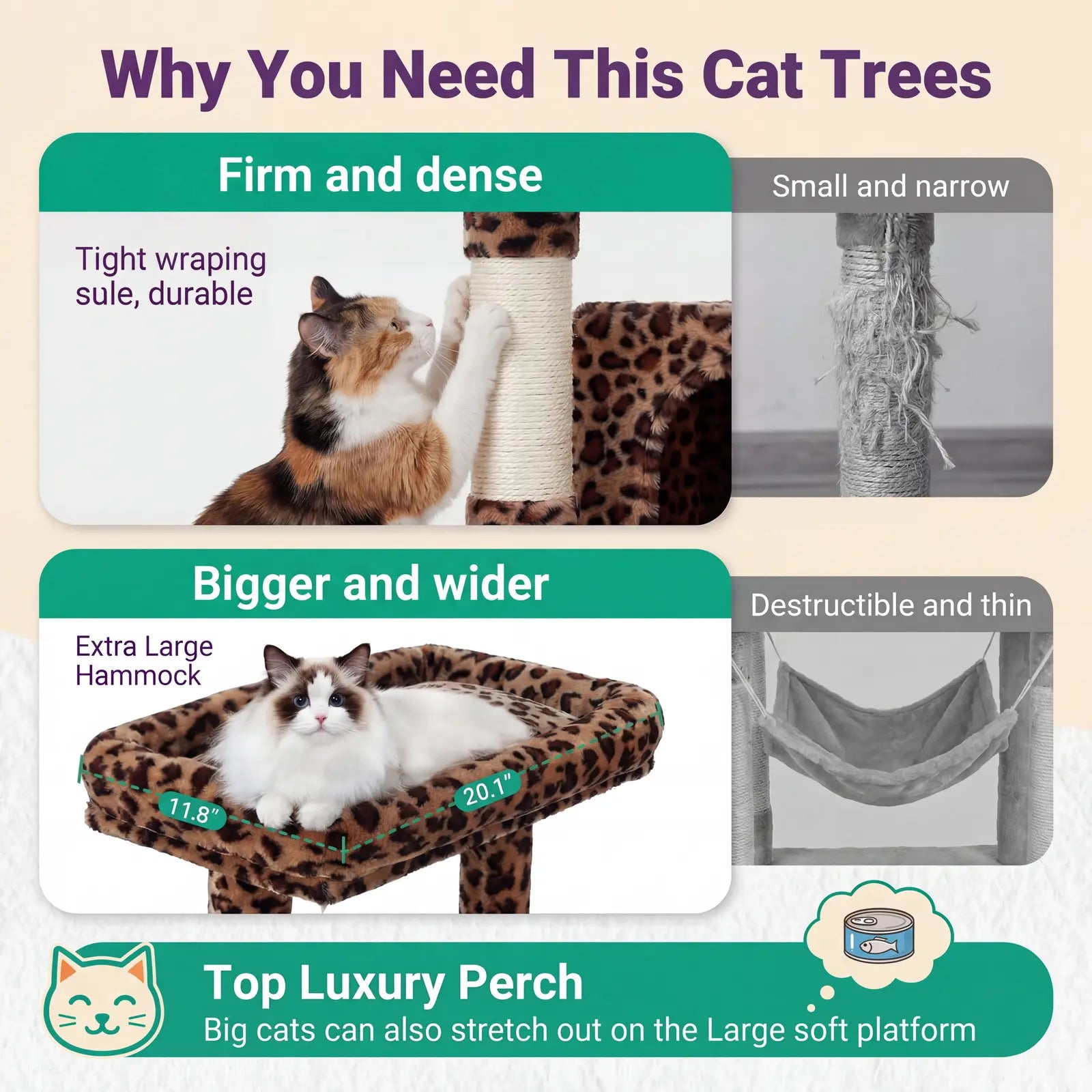 HOOMIC 81In Large Cat Tree Tower, Multi-Level Climbing House with Condo, Hammock & Scratching Post, Wide Base for Big Felines, Grey/Beige/Dark Blue/Pink/Leopard Print/Black Dots#Mothersdaygift