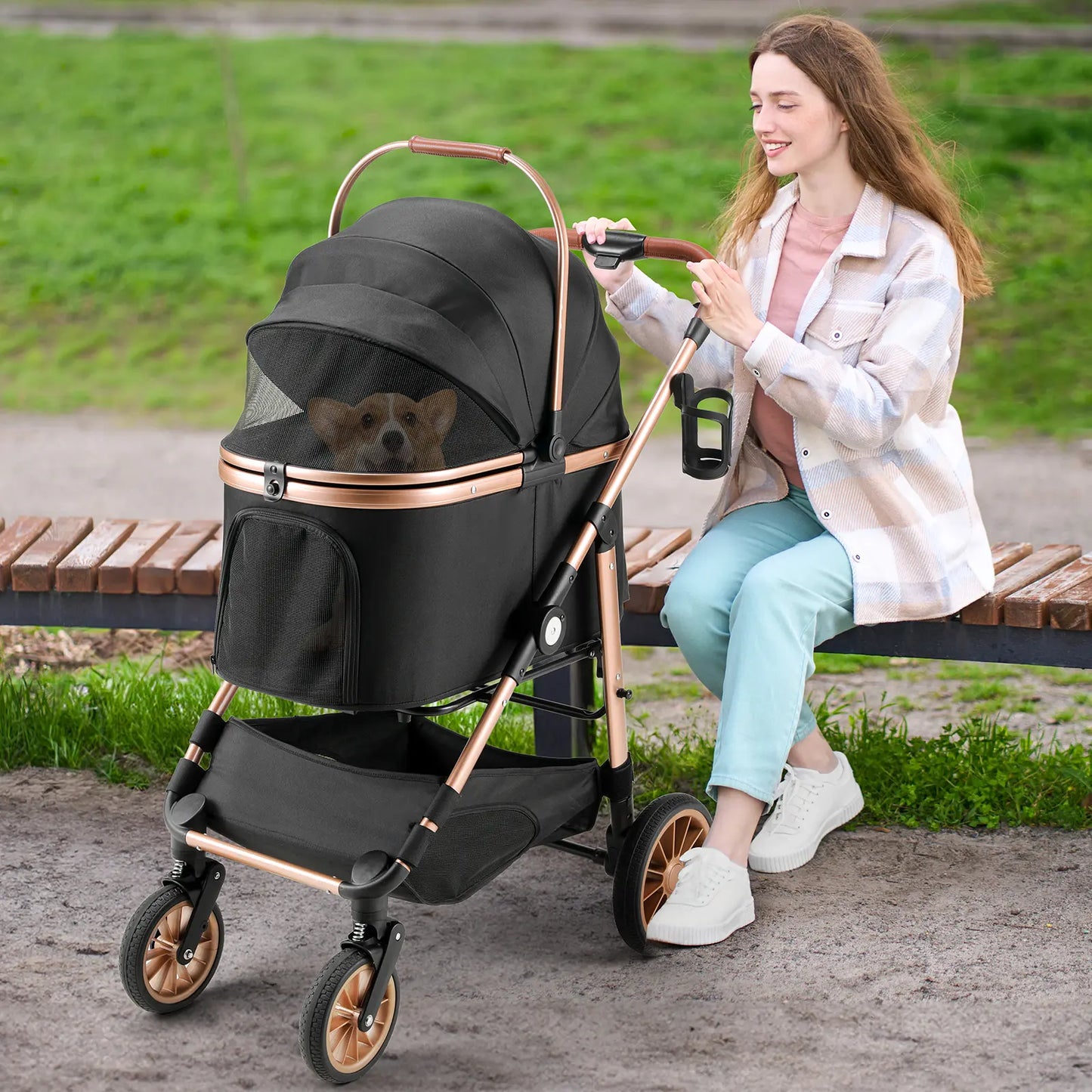 TLGREEN All-Terrain 3-in-1 Pet Stroller for Medium Dogs & Cats - Comfortable, Convenient & Stylish for Pets Up to 55 lbs