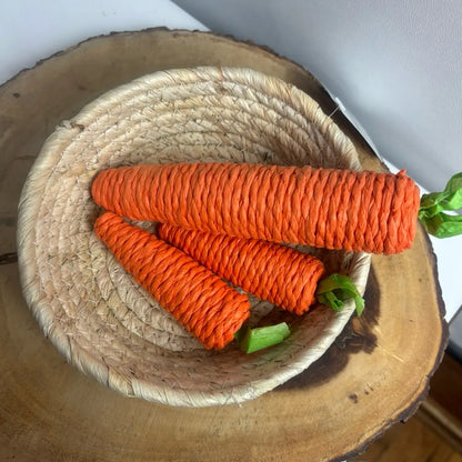 Natural Woven Pet Food Bowl Set for Bunny Rabbits withNatural Woven Rabbit Food Bowl Set enrichment feeder for small pets Carrot Chew Toys (1 Basket & 3 Carrots)