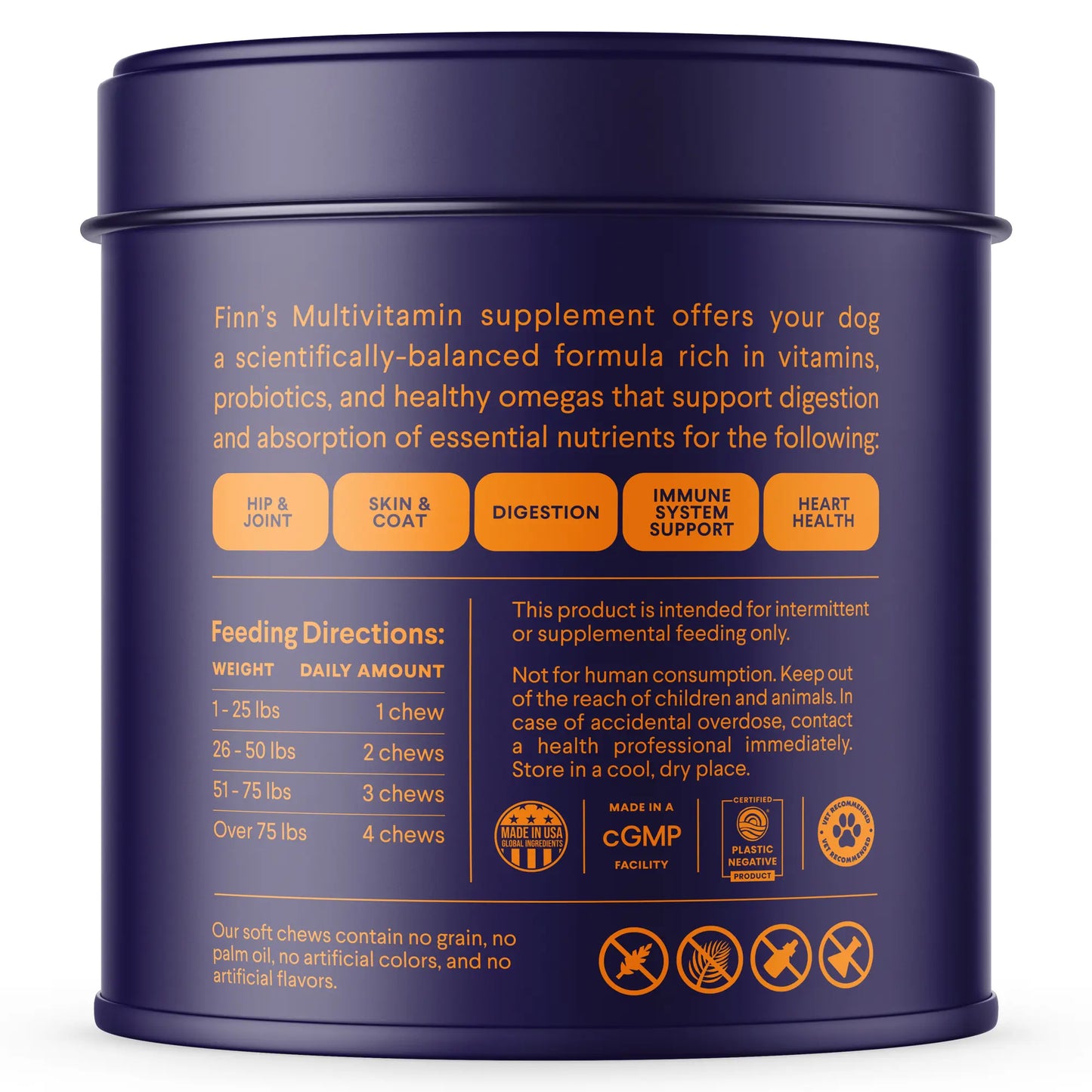 FINN All-In-1 Dog Multivitamin - Probiotics, Omega-3S, Glucosamine, Gut & Immune Health, Joint Support, Heart Health - Canine Nutritional Supplement – NASC Approved & Certified – Beef Liver Flavor – 90 Soft Chews