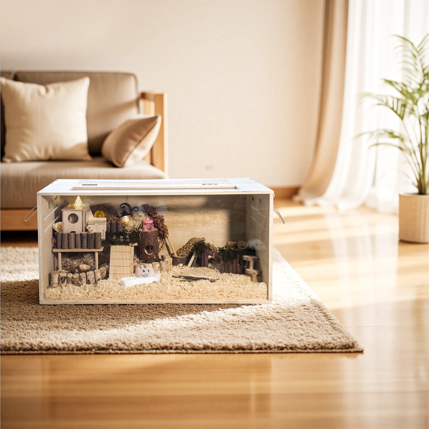 TSYPAIRS 32" Chewproof Wooden Hamster Cage, Small Animal Habitat with Openable Top & Clear Acrylic Panels, Multiple Base Style Options