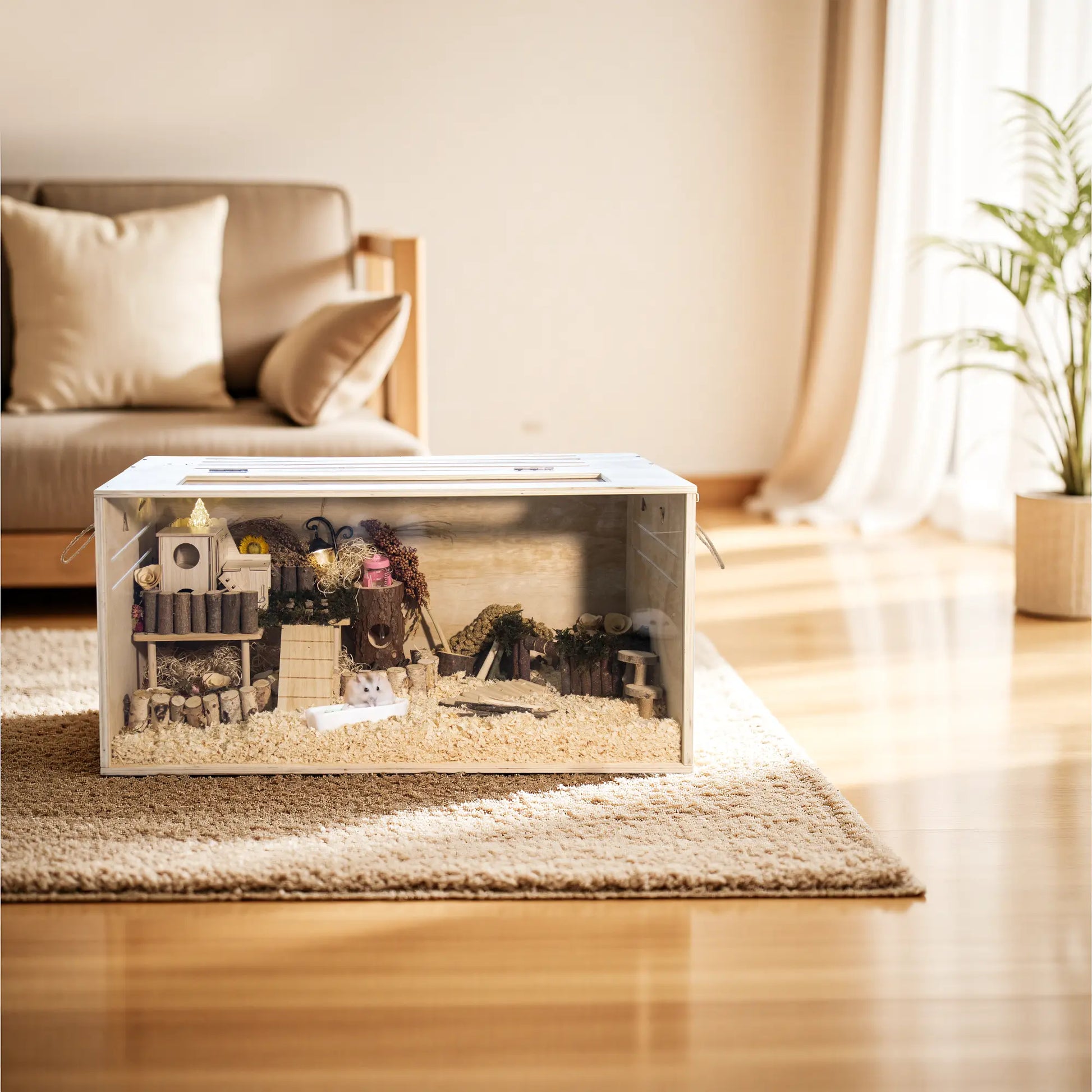 TSYPAIRS 32" Chewproof Wooden Hamster Cage, Small Animal Habitat with Openable Top & Clear Acrylic Panels, Multiple Base Style Options
