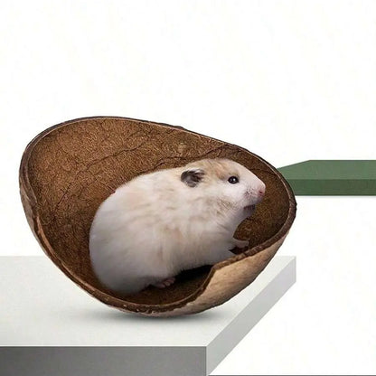 Coconut Shell Hideout Cave for Dwarf Hamsters & Small Pets, 3.9-5.1 Inch Size, Natural Material, Ideal Pet Accessory, Hamster Cage Habitat