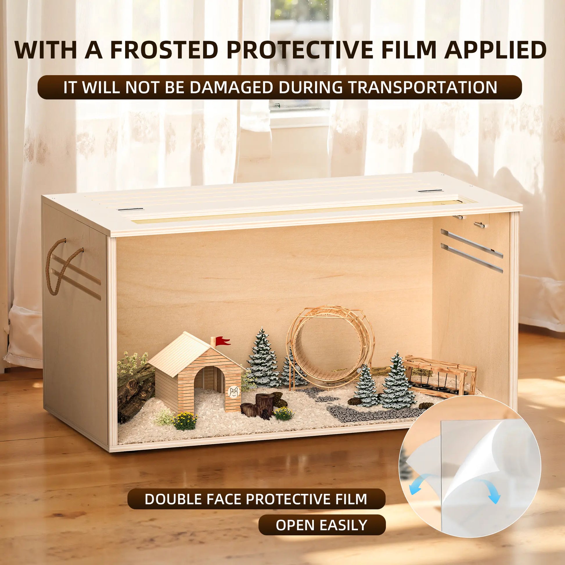 TSYPAIRS 32" Chewproof Wooden Hamster Cage, Small Animal Habitat with Openable Top & Clear Acrylic Panels, Multiple Base Style Options