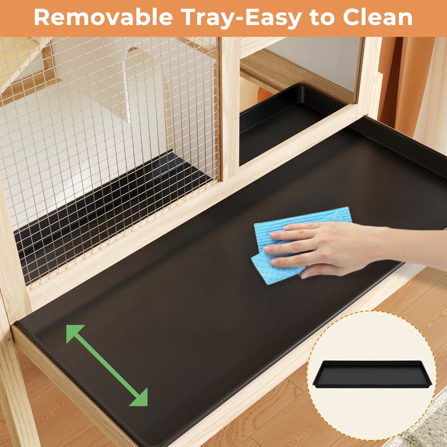 UFU&GAGA Guinea Pig Cages for 2, Small Animals Rabbit Cages with a Pull Out Tray, Large Wooden Indoor 2-Story Hamster House, Guinea Pig Hideout Habitat Playpen with Ramp, Platform, Natural