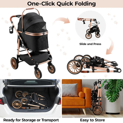 TLGREEN All-Terrain 3-in-1 Pet Stroller for Medium Dogs & Cats - Comfortable, Convenient & Stylish for Pets Up to 55 lbs
