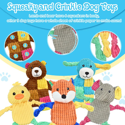 LECHONG 5Pcs Squeaky and Crinkle Dog Toys for Large, Medium, and Small Dogs - Puppy Toys to Keep Them Busy-Great Value Bundle Not for Aggressive Chewers
