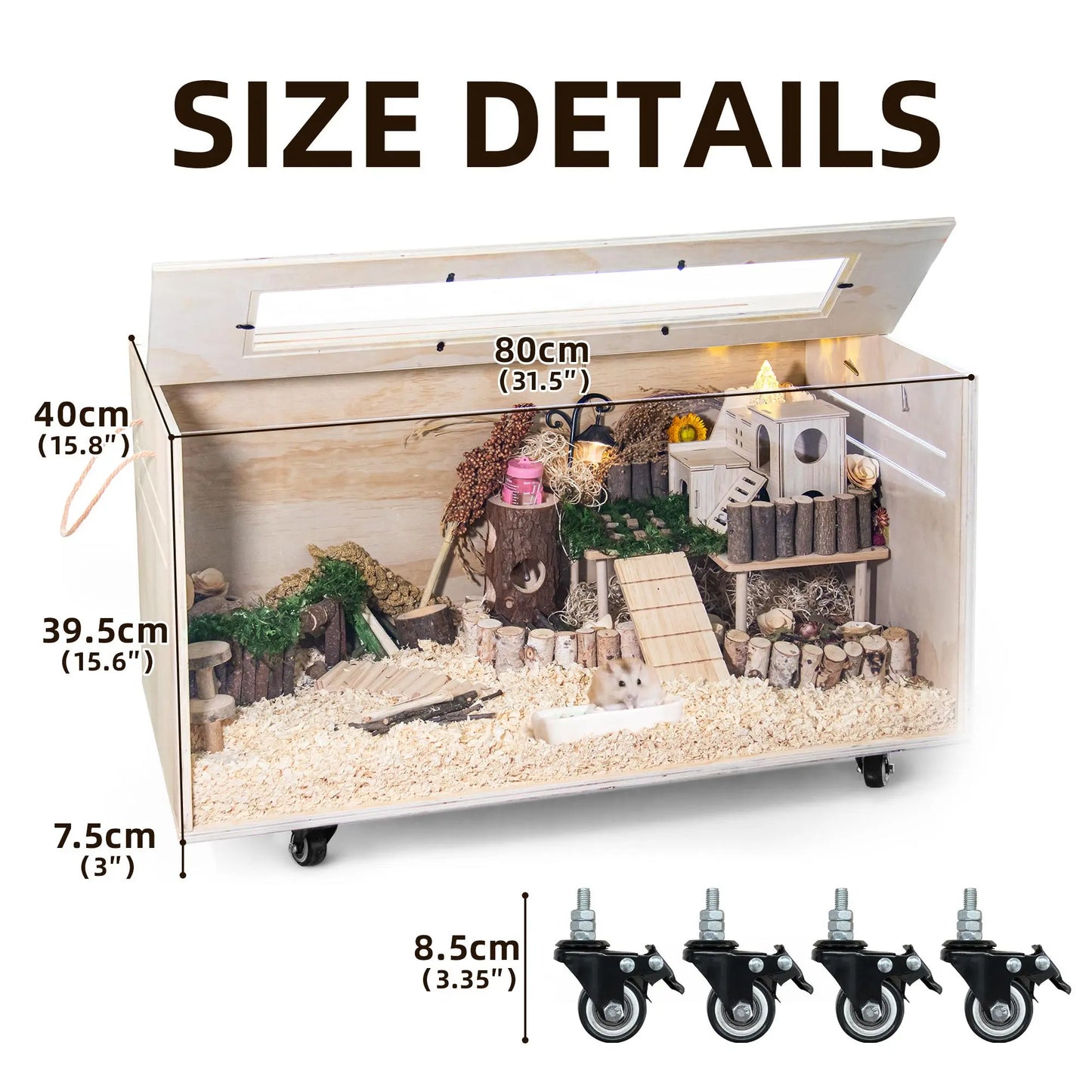 TSYPAIRS 32" Chewproof Wooden Hamster Cage, Small Animal Habitat with Openable Top & Clear Acrylic Panels, Multiple Base Style Options