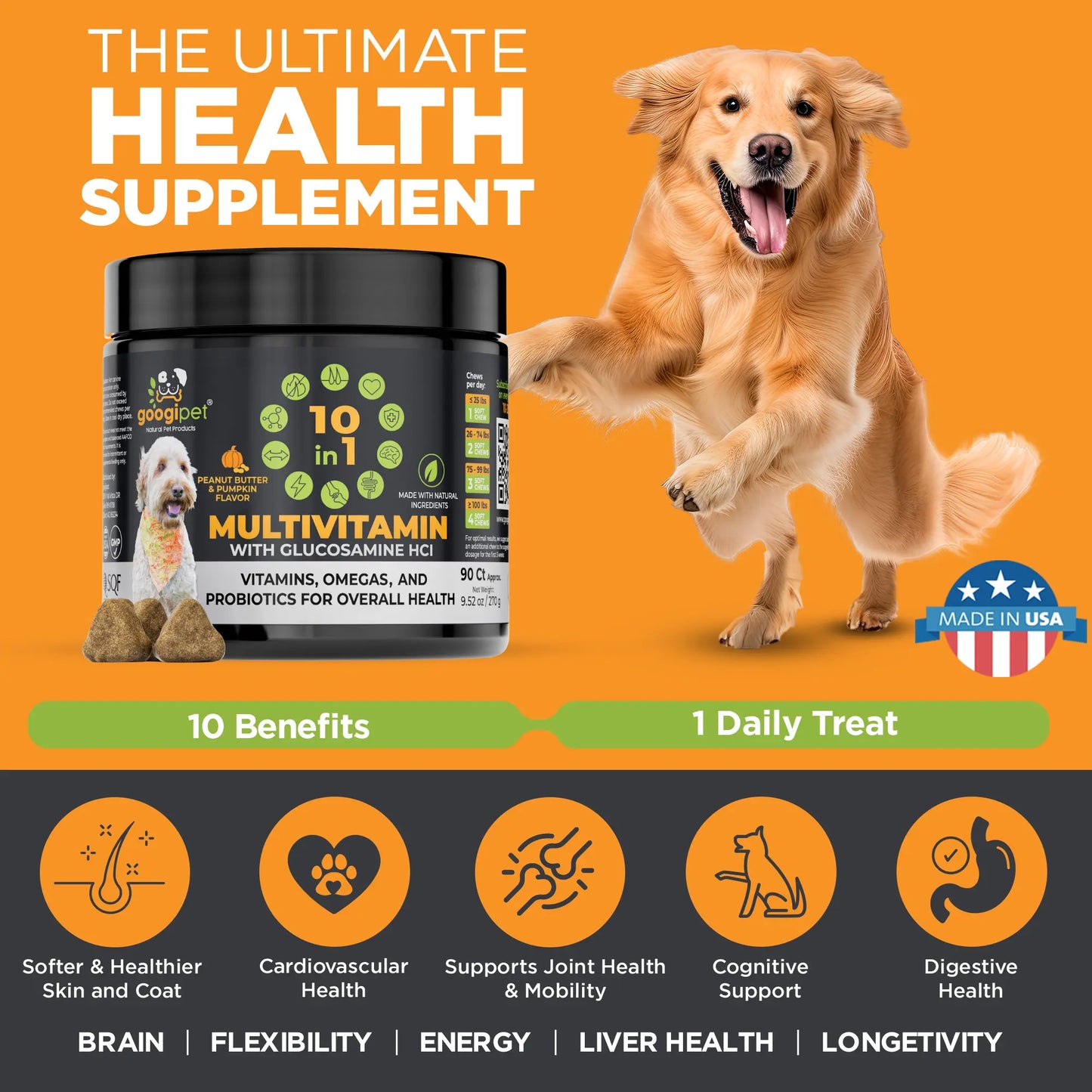 Revitalize Your Dog's Health with 10-in-1 Peanut Butter & Pumpkin Flavor Multivitamin Chews!
