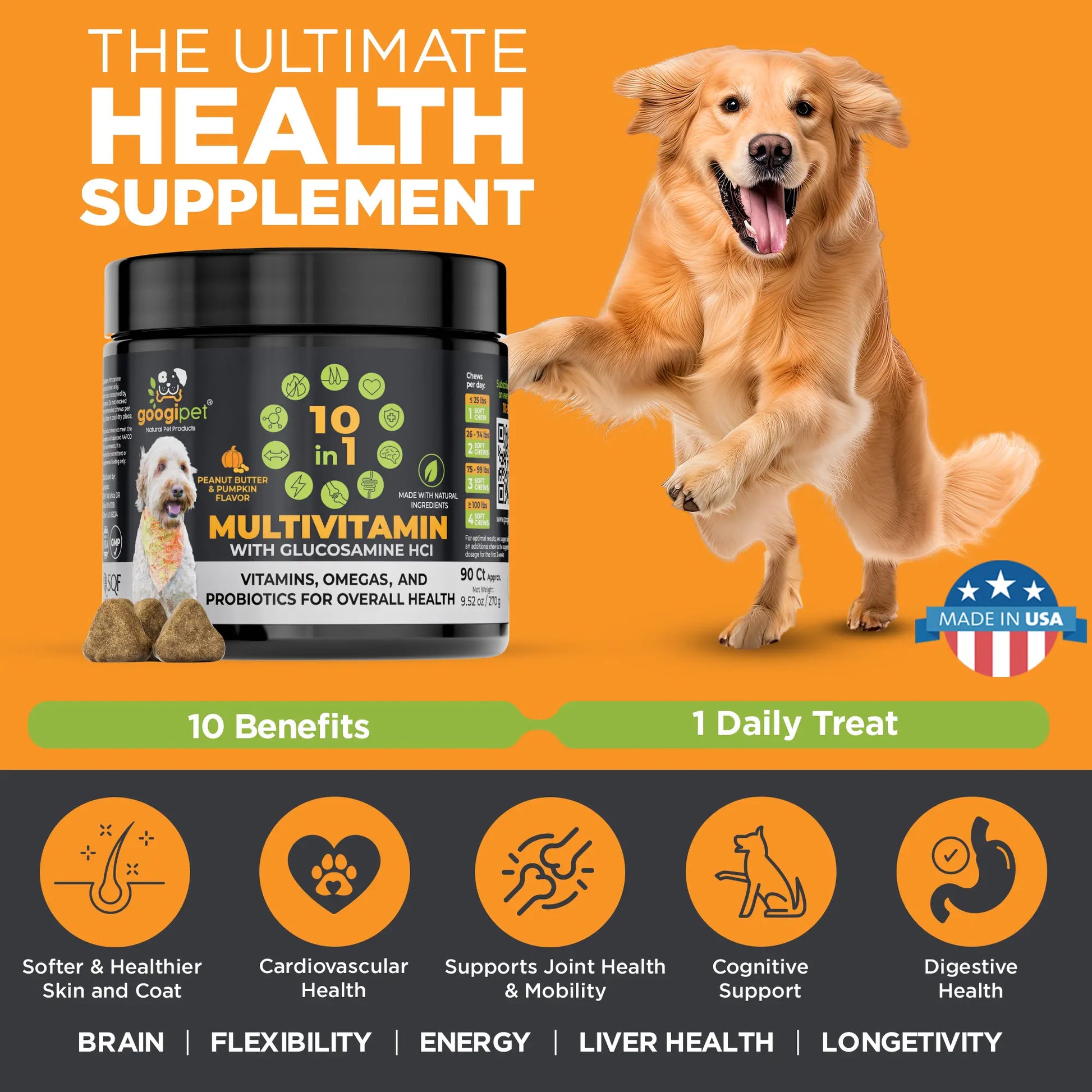 Revitalize Your Dog's Health with 10-in-1 Peanut Butter & Pumpkin Flavor Multivitamin Chews!