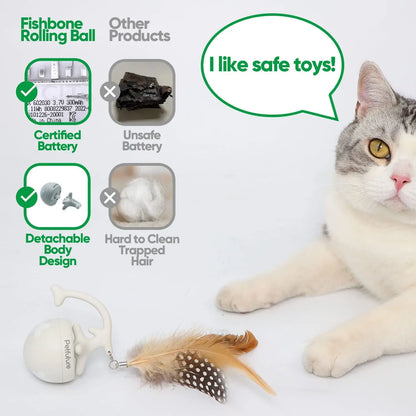 Fishbone Rolling Ball Pet Toy Cat Toy Interactive Indoor Pet Toy Kicker with Catnip Kitten Electric Cat Toy Ball 2 Accessories USB Rechargeable