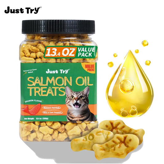 Delicious Salmon Oil Treats with Cat Grass - Healthy Training Biscuits for Kittens and Cats | Packed with Omega-3 Fish Oil