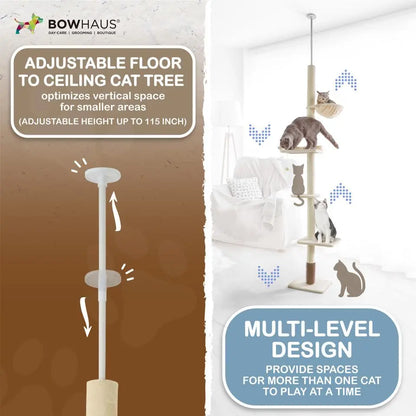 Elevate Your Cat's Playtime with the CAPHAUS Adjustable Floor to Ceiling Cat Tree - Cozy Hammock, Scratching Post & Interactive Play Features!