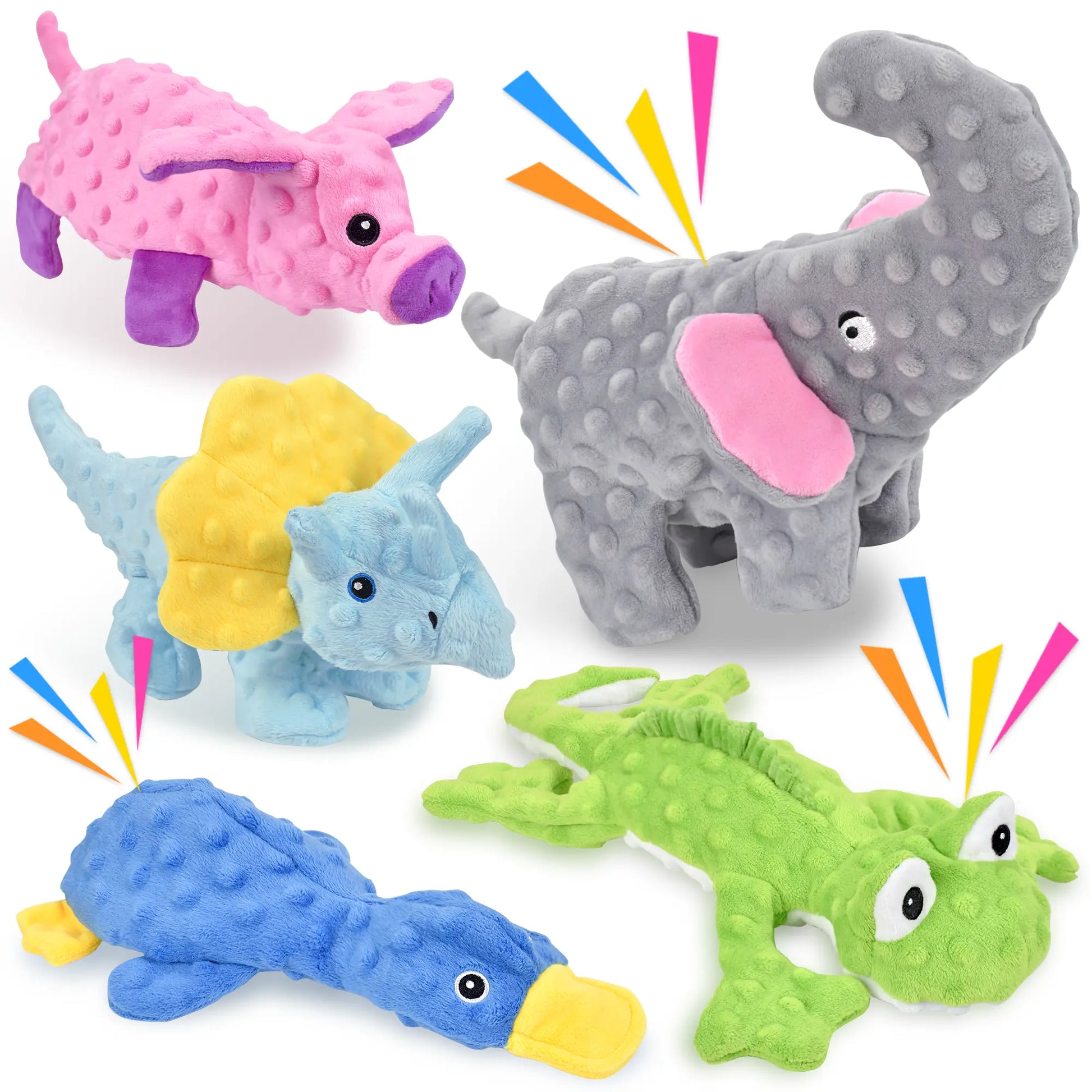 No Stuffing Squeaky Dog Toys - 5 pack of plush animal toys for engaging playtime and fun.