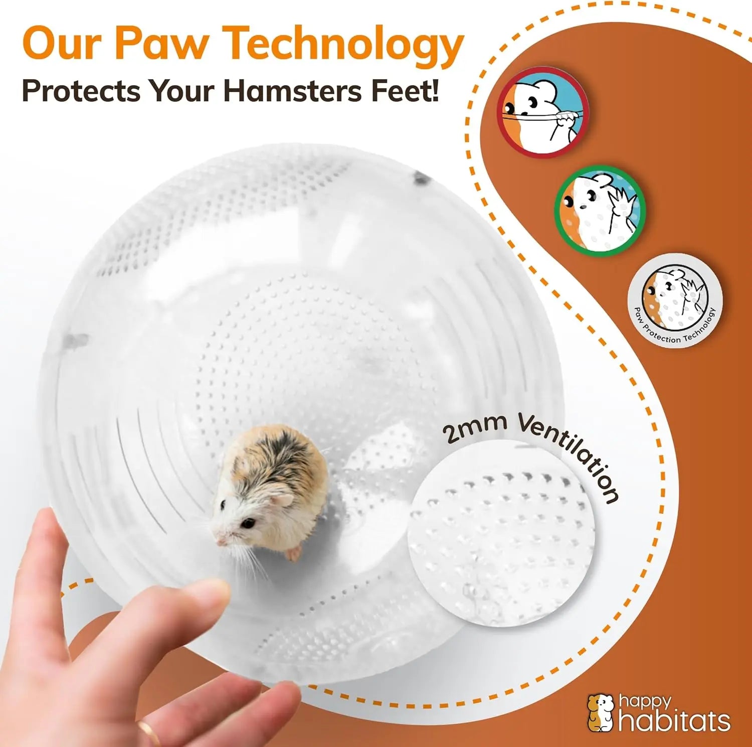 Happy Habitats 7" Roam Clear Hamster Ball - Unique Dwarf & Small Animal Exercise Ball with 2Mm Ventilation Holes & Robust Locking Mechanism for Safe Play