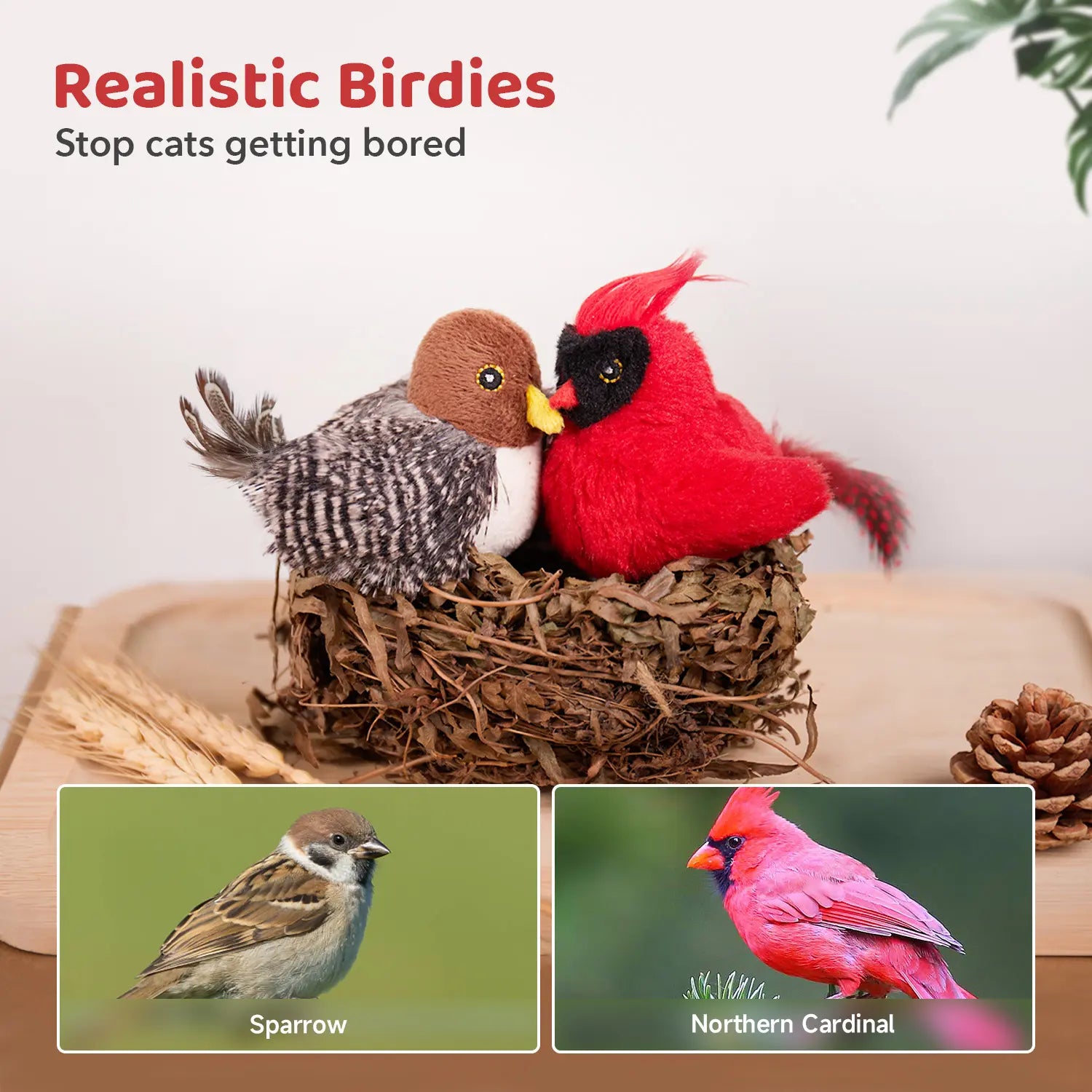 Potaroma (DON'T FLAP) Chirping Birds 2 Pcs Cat Toys with Silvervine, Interactive Cat Kicker, Lifelike Birdie Tweets, Indoor Kitten Exercise Toys