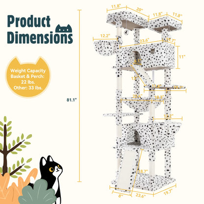 HOOMIC 81In Large Cat Tree Tower, Multi-Level Climbing House with Condo, Hammock & Scratching Post, Wide Base for Big Felines, Grey/Beige/Dark Blue/Pink/Leopard Print/Black Dots#Mothersdaygift