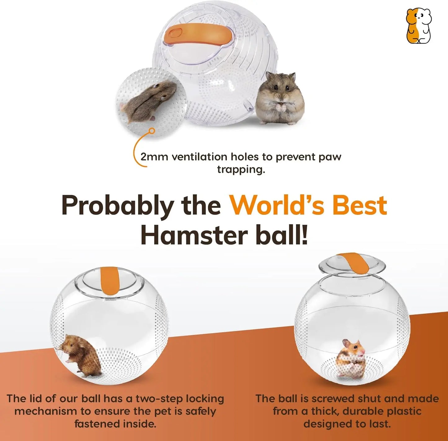 Happy Habitats 7" Roam Clear Hamster Ball - Unique Dwarf & Small Animal Exercise Ball with 2Mm Ventilation Holes & Robust Locking Mechanism for Safe Play