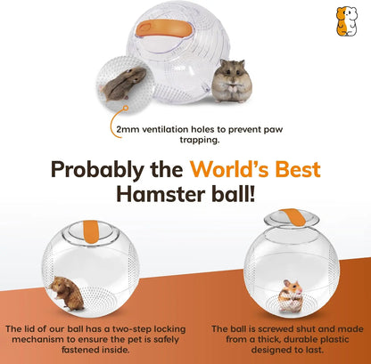 Happy Habitats 7" Roam Clear Hamster Ball - Unique Dwarf & Small Animal Exercise Ball with 2Mm Ventilation Holes & Robust Locking Mechanism for Safe Play