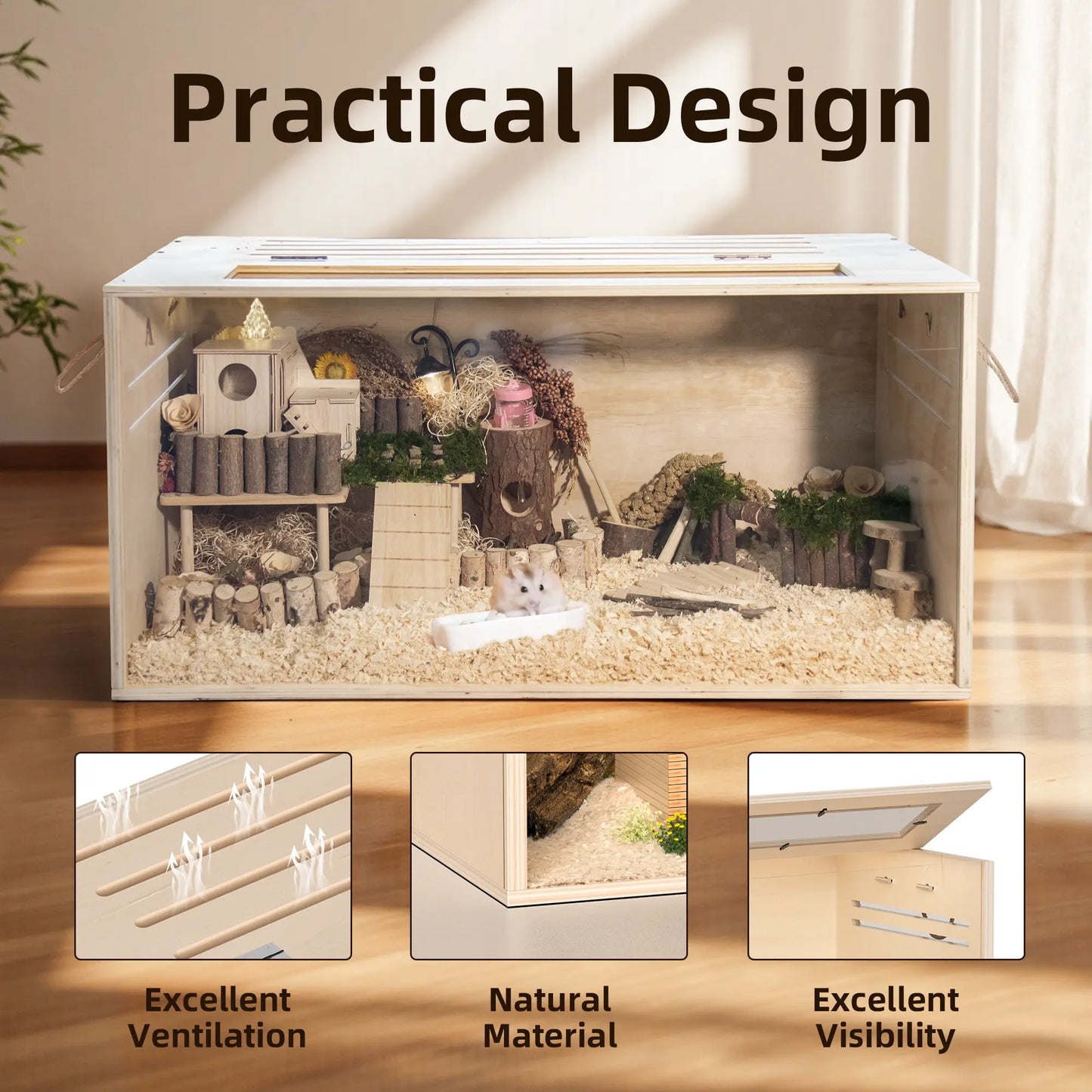 TSYPAIRS 32" Chewproof Wooden Hamster Cage, Small Animal Habitat with Openable Top & Clear Acrylic Panels, Multiple Base Style Options