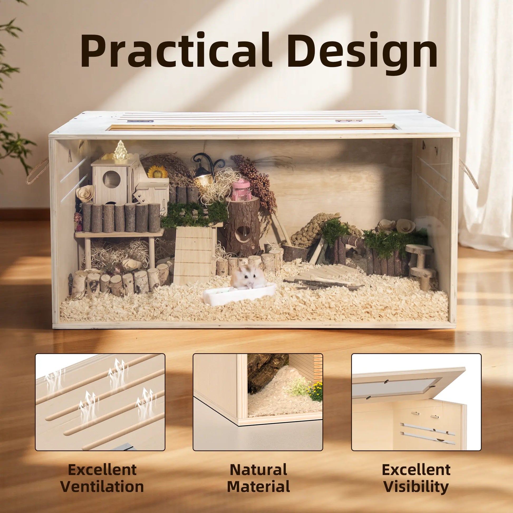 TSYPAIRS 32" Chewproof Wooden Hamster Cage, Small Animal Habitat with Openable Top & Clear Acrylic Panels, Multiple Base Style Options