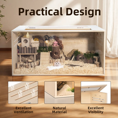 TSYPAIRS 32" Chewproof Wooden Hamster Cage, Small Animal Habitat with Openable Top & Clear Acrylic Panels, Multiple Base Style Options