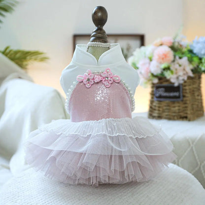 Pet Dress, Cute Flower Decor Pet Dress, Pet Clothes for Small Dogs, Fashionable Pet Clothing for Dogs, Dog & Cat Clothing Supplies