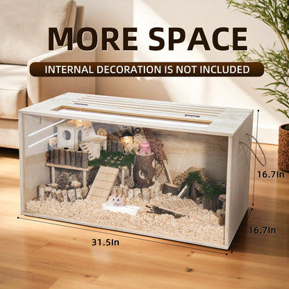 TSYPAIRS 32" Chewproof Wooden Hamster Cage, Small Animal Habitat with Openable Top & Clear Acrylic Panels, Multiple Base Style Options
