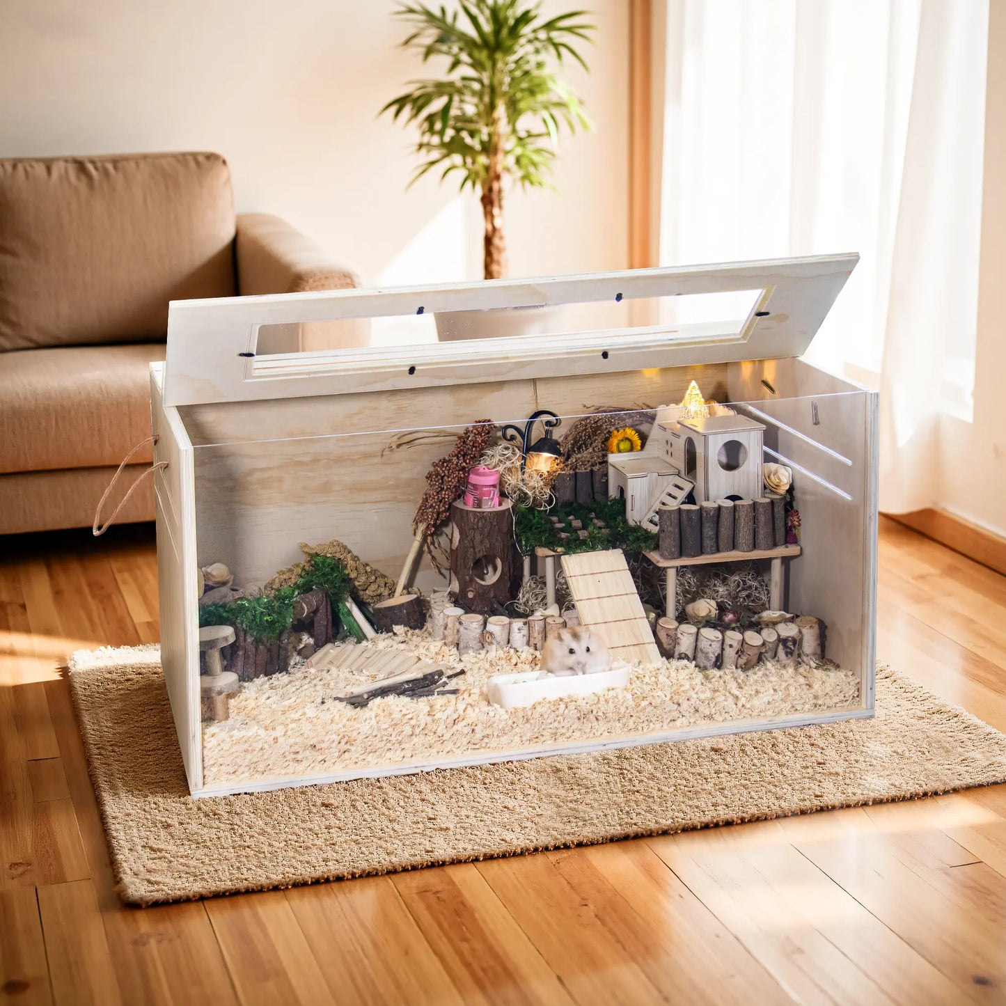 TSYPAIRS 32" Chewproof Wooden Hamster Cage, Small Animal Habitat with Openable Top & Clear Acrylic Panels, Multiple Base Style Options