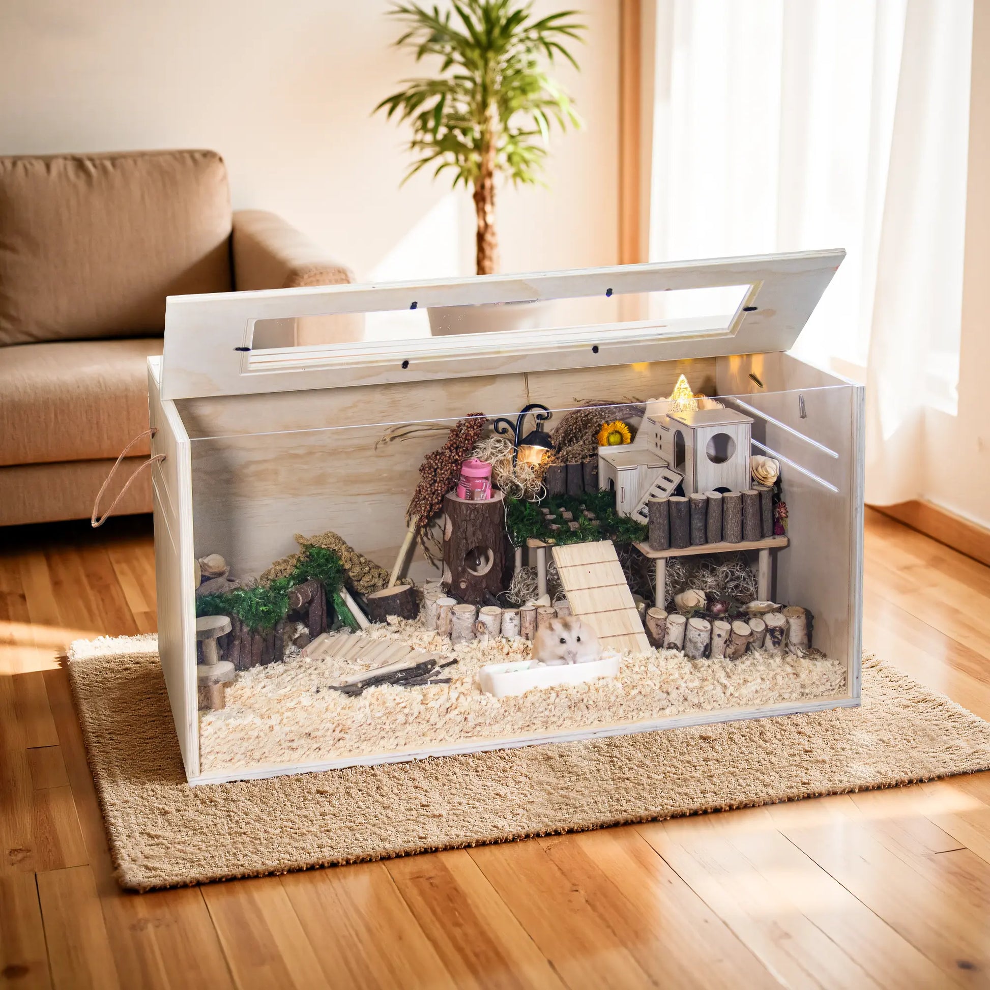 TSYPAIRS 32" Chewproof Wooden Hamster Cage, Small Animal Habitat with Openable Top & Clear Acrylic Panels, Multiple Base Style Options
