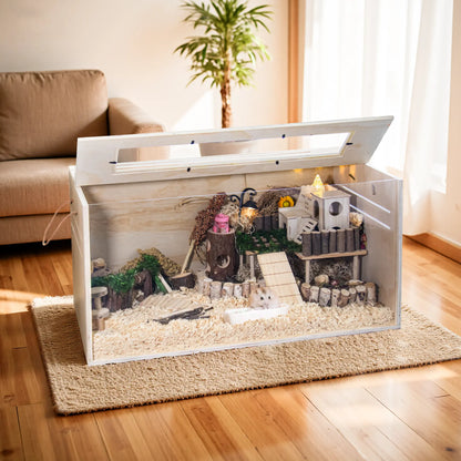 TSYPAIRS 32" Chewproof Wooden Hamster Cage, Small Animal Habitat with Openable Top & Clear Acrylic Panels, Multiple Base Style Options