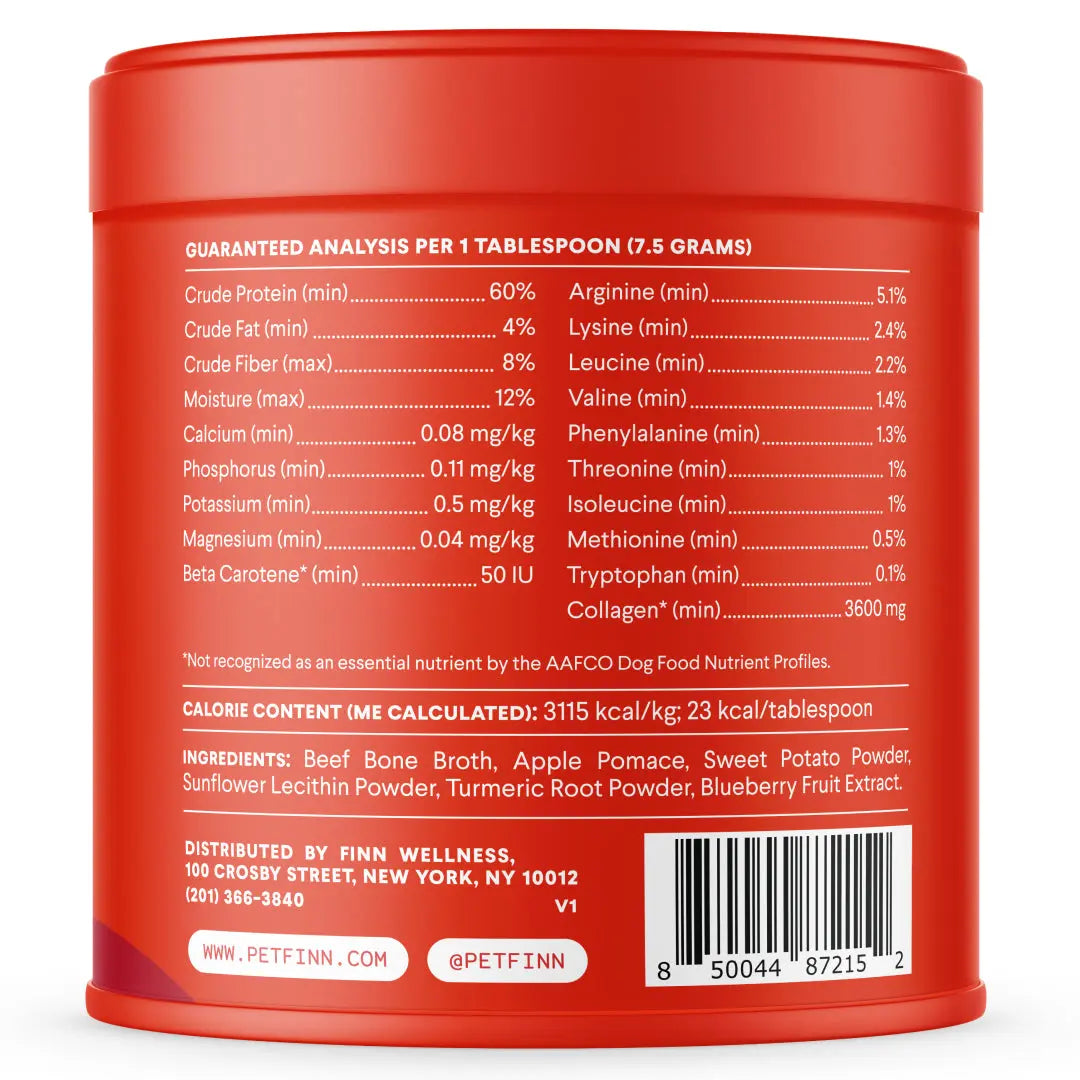 FINN Bone Broth plus Superfood Meal Topper for Dogs – Joint & Mobility Support Packed with Collagen & Amino Acids – Only 6 Ingredients | Powdered Meal Topper Supplement for Dogs