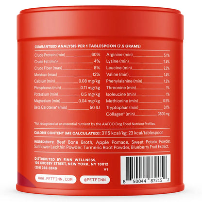 FINN Bone Broth plus Superfood Meal Topper for Dogs – Joint & Mobility Support Packed with Collagen & Amino Acids – Only 6 Ingredients | Powdered Meal Topper Supplement for Dogs