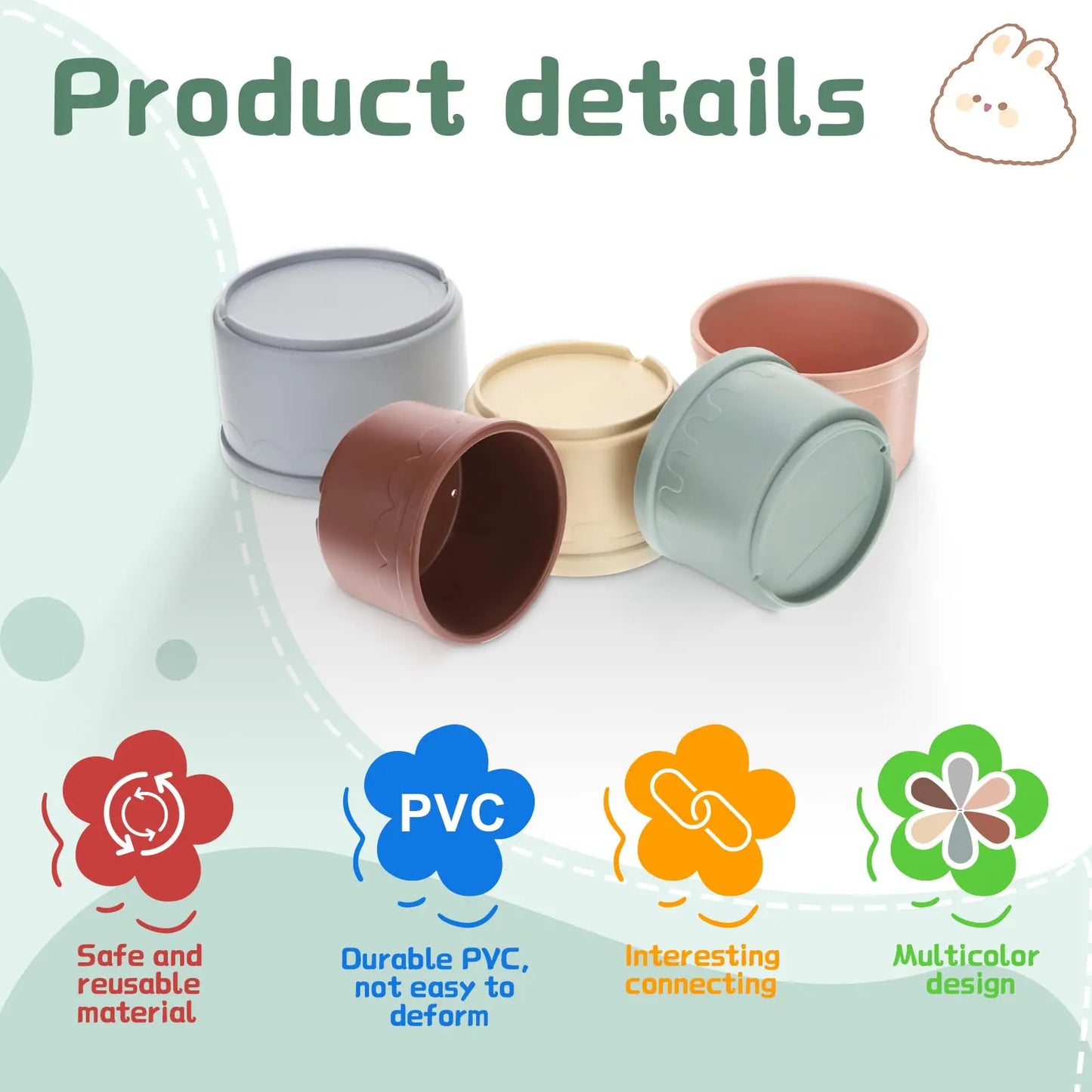8 Pcs Small Animal Stacking Nesting Cups, Rabbit Stacker Toy, Random Colors, Safe Durable Plastic, Wash-Safe Easy Cleaning, Reusable for Hiding Food & Play, Indoor Outdoor Pet Feeding Supplies