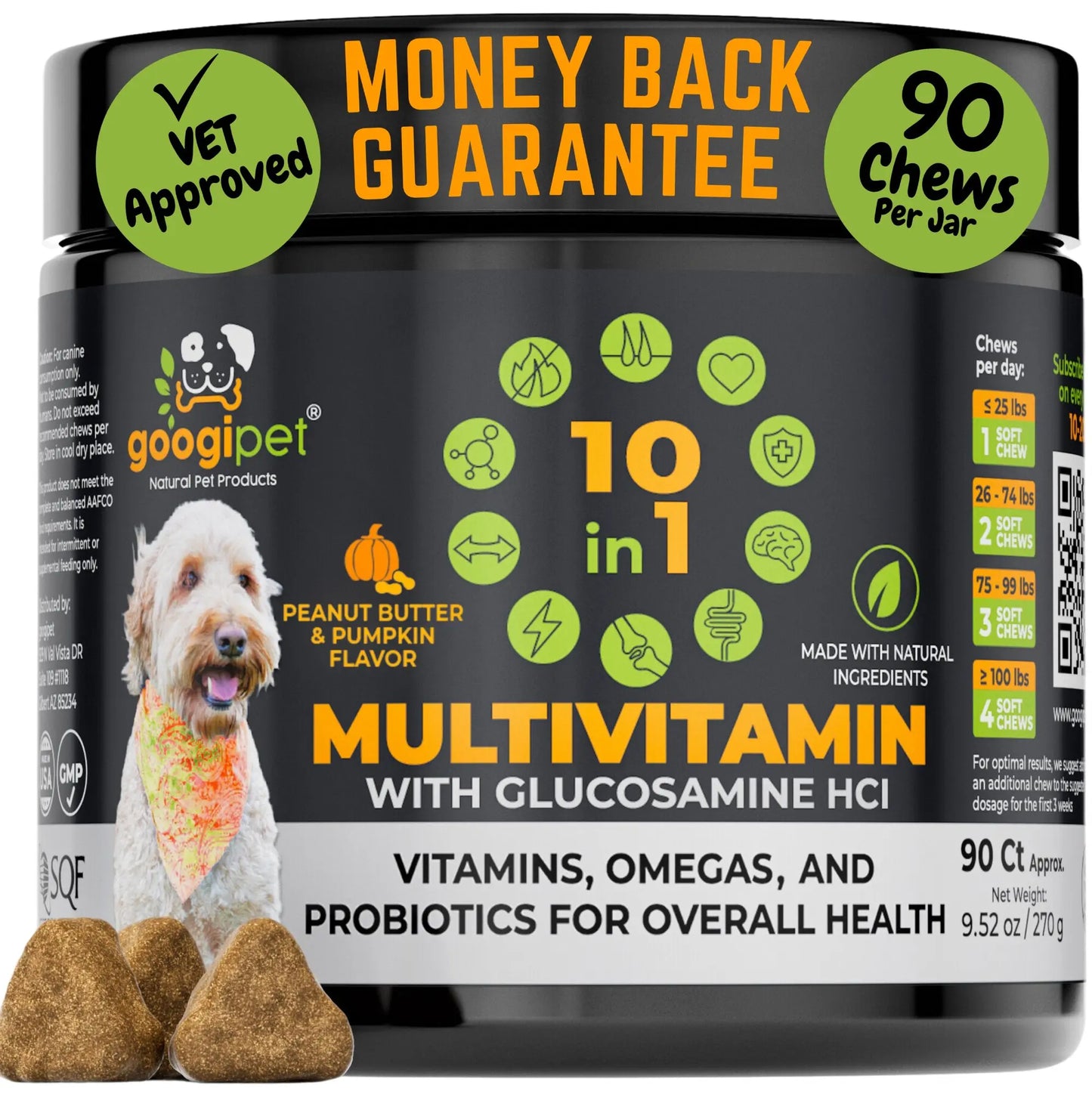 Revitalize Your Dog's Health with 10-in-1 Peanut Butter & Pumpkin Flavor Multivitamin Chews!