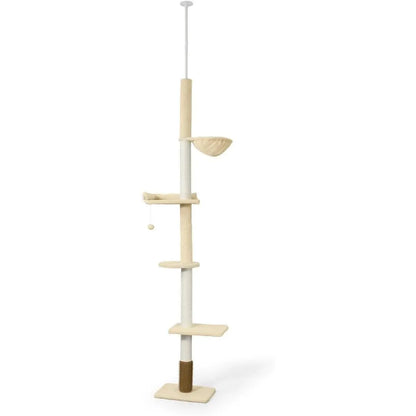 Elevate Your Cat's Playtime with the CAPHAUS Adjustable Floor to Ceiling Cat Tree - Cozy Hammock, Scratching Post & Interactive Play Features!
