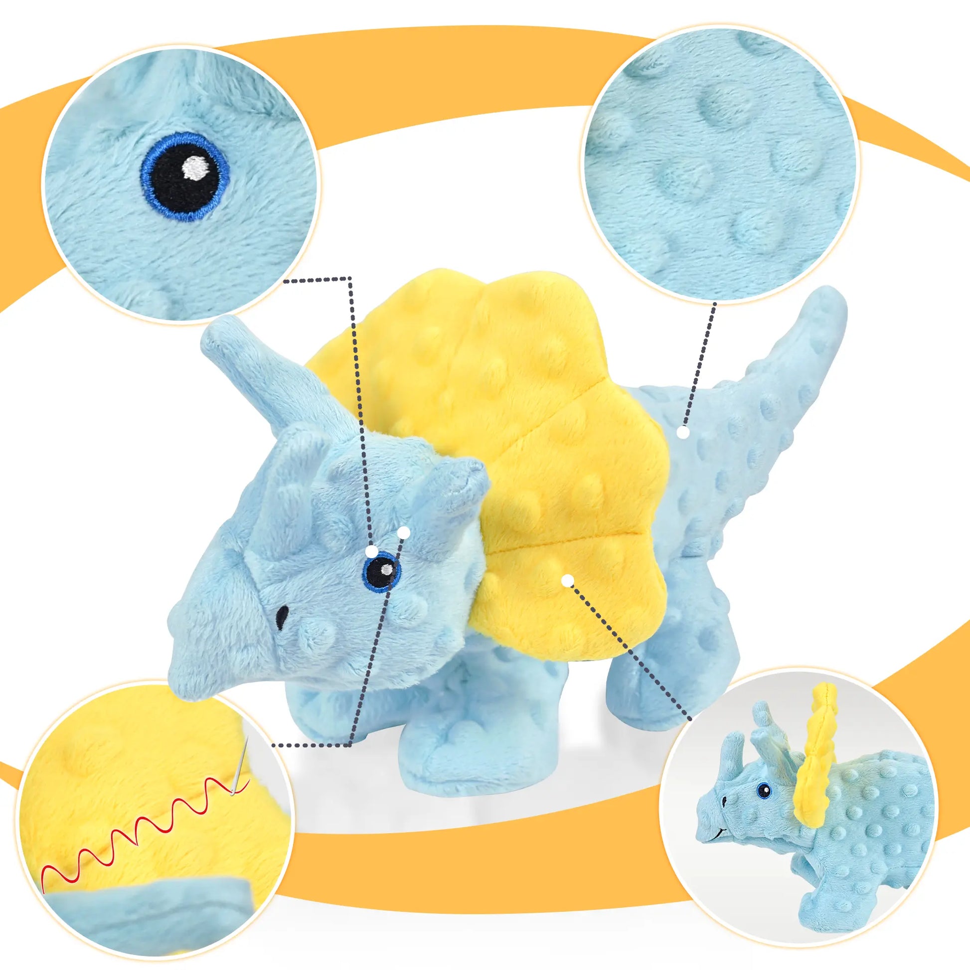 No Stuffing Squeaky Dog Toys - adorable plush blue dinosaur toy with squeaker, designed for lively play and minimal mess.