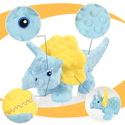 No Stuffing Squeaky Dog Toys - adorable plush blue dinosaur toy with squeaker, designed for lively play and minimal mess.