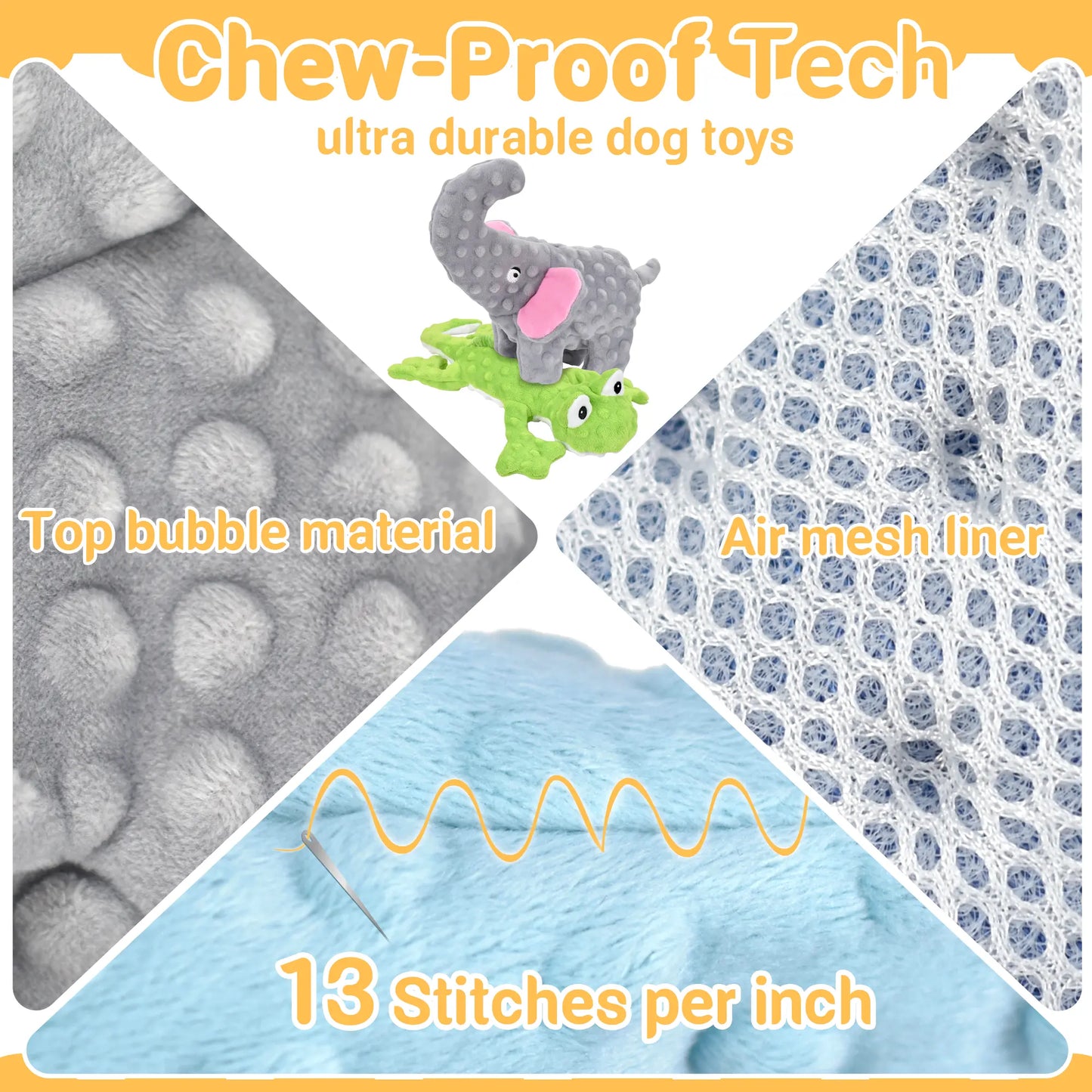 No Stuffing Squeaky Dog Toys with Chew-Proof Tech for durable playtime and exciting squeaks.