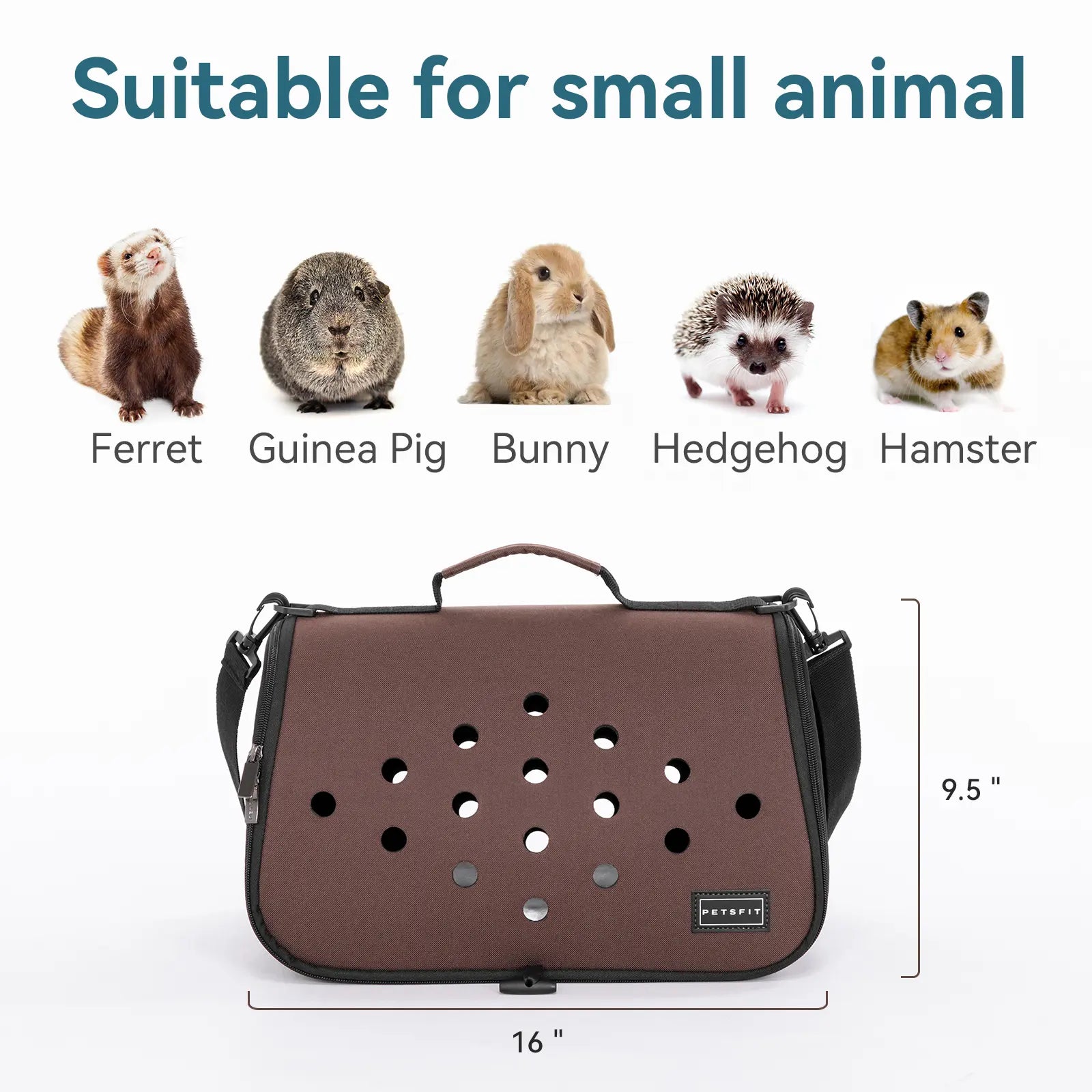Petsfit 16 X 9 X 9 Inches Rabbit Carrier, Portable Bunny Carrier with Ventilation Holes, Guinea Pig Carrier for Small Animals, Chinchilla, Hedgehog, Squirrel