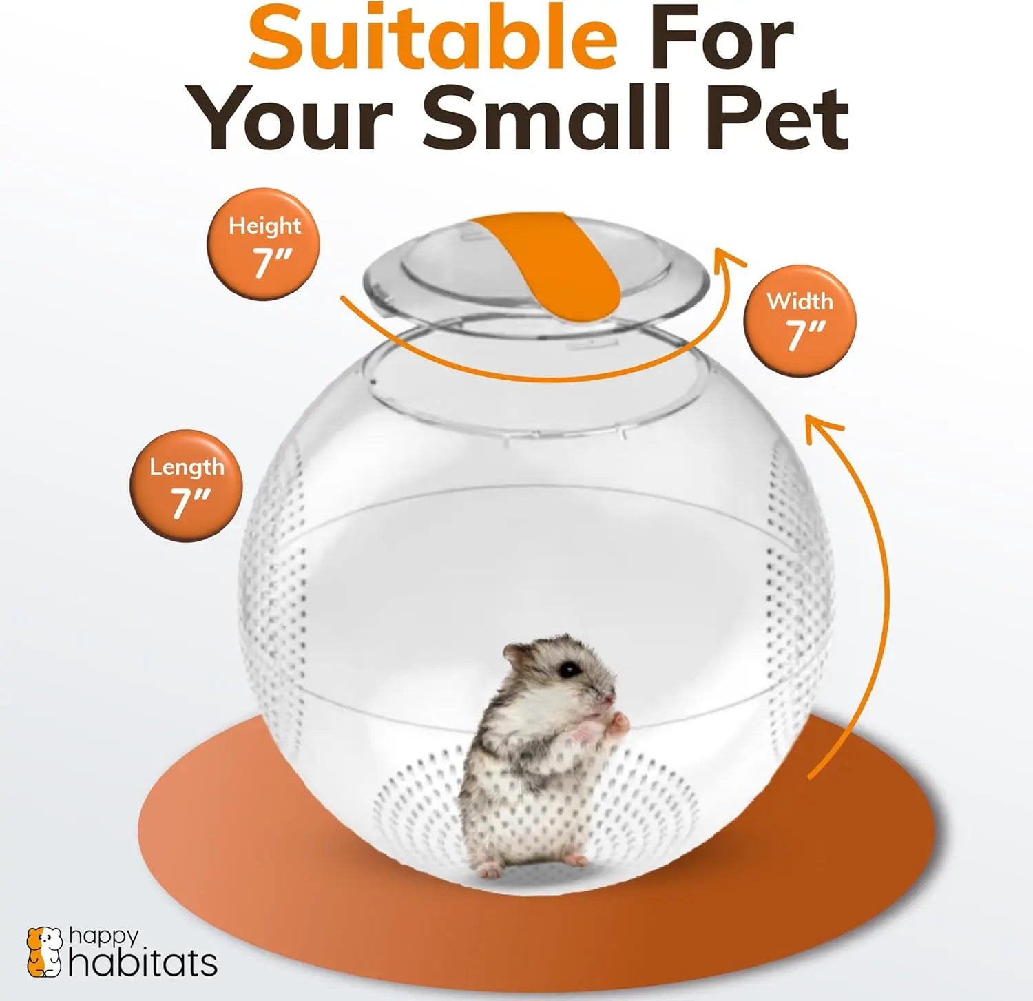 Happy Habitats 7" Roam Clear Hamster Ball - Unique Dwarf & Small Animal Exercise Ball with 2Mm Ventilation Holes & Robust Locking Mechanism for Safe Play