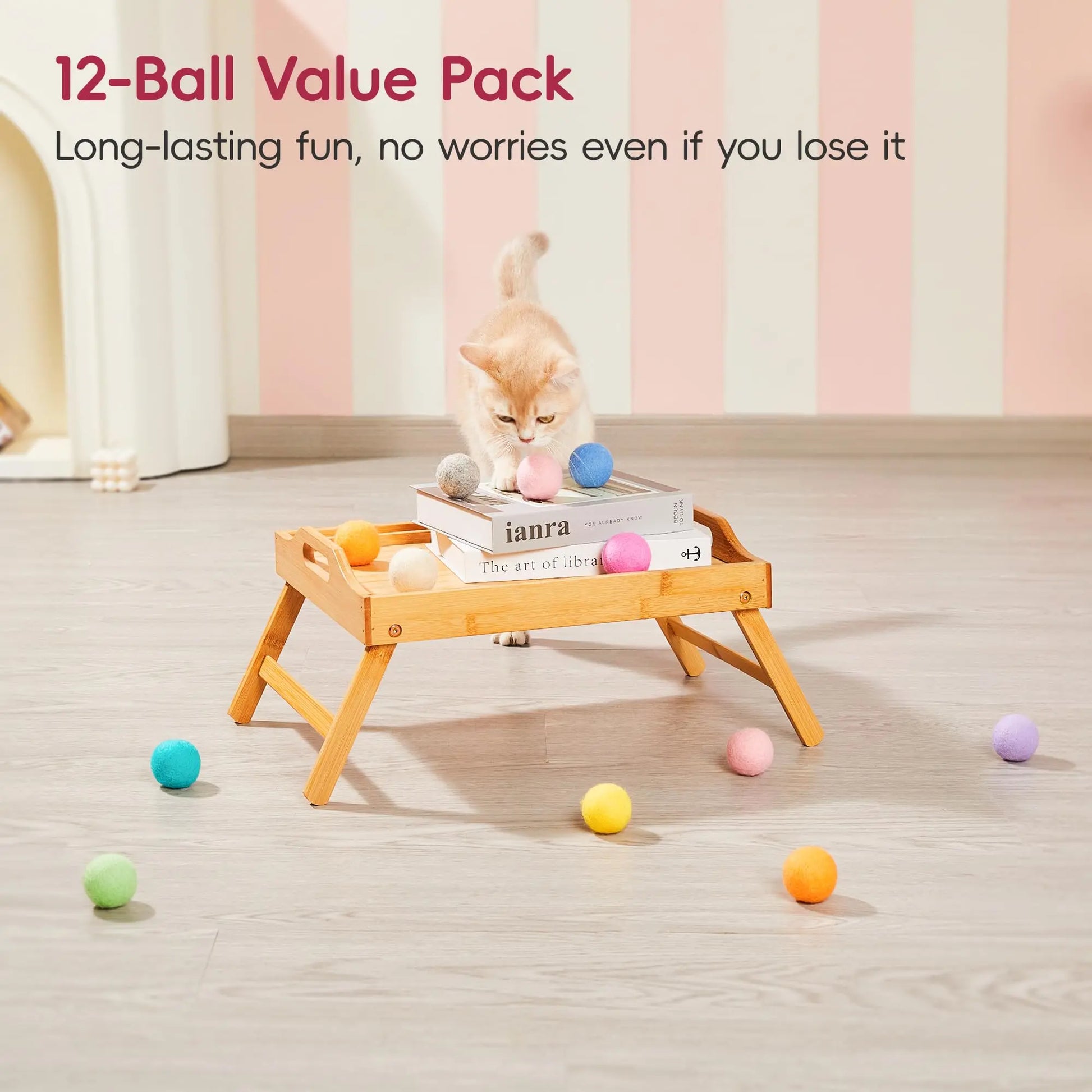 Potaroma 12 Pcs Quiet Play Felt Cat Ball Toys, Cat Kicker Exercise Toys, Fun Colorful Kitty Kitten Toys 1.6 Inches