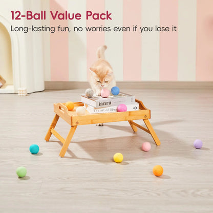 Potaroma 12 Pcs Quiet Play Felt Cat Ball Toys, Cat Kicker Exercise Toys, Fun Colorful Kitty Kitten Toys 1.6 Inches