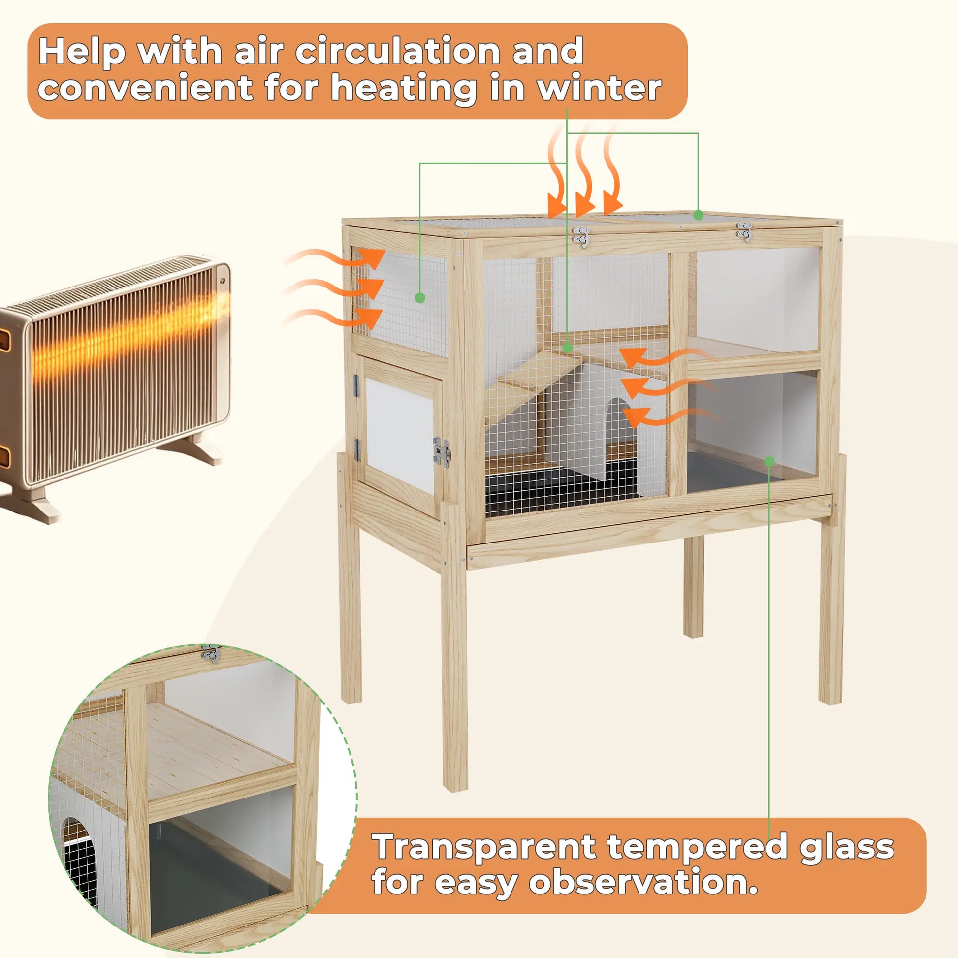 UFU&GAGA Guinea Pig Cages for 2, Small Animals Rabbit Cages with a Pull Out Tray, Large Wooden Indoor 2-Story Hamster House, Guinea Pig Hideout Habitat Playpen with Ramp, Platform, Natural