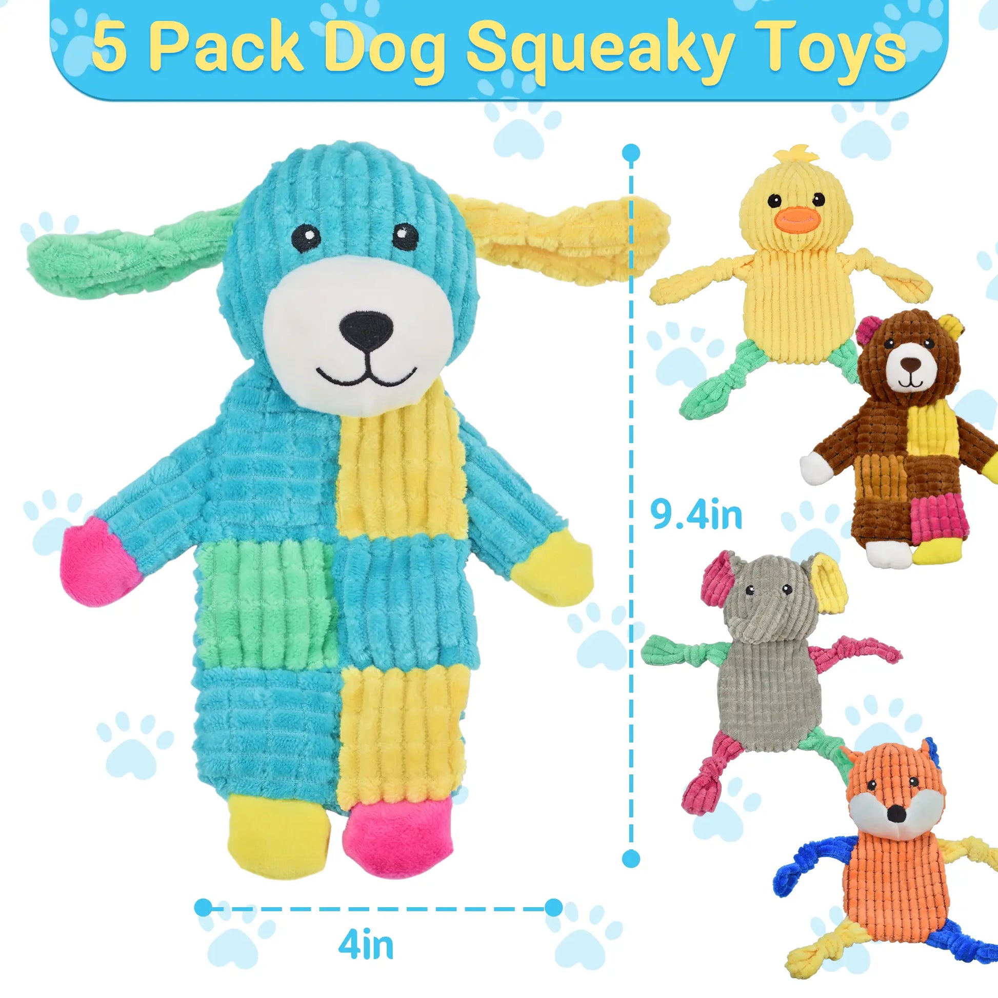 LECHONG 5Pcs Squeaky and Crinkle Dog Toys for Large, Medium, and Small Dogs - Puppy Toys to Keep Them Busy-Great Value Bundle Not for Aggressive Chewers