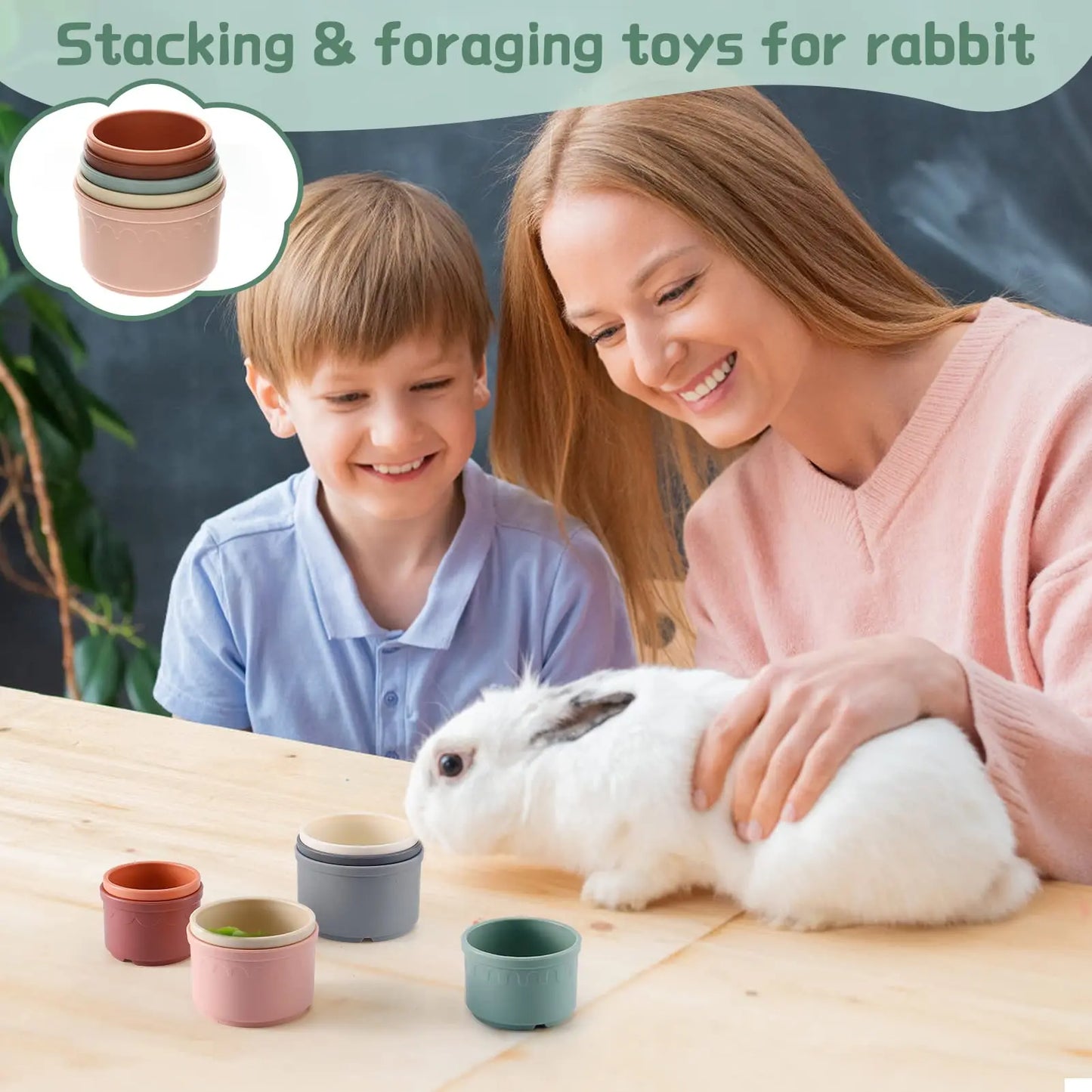 8 Pcs Small Animal Stacking Nesting Cups, Rabbit Stacker Toy, Random Colors, Safe Durable Plastic, Wash-Safe Easy Cleaning, Reusable for Hiding Food & Play, Indoor Outdoor Pet Feeding Supplies